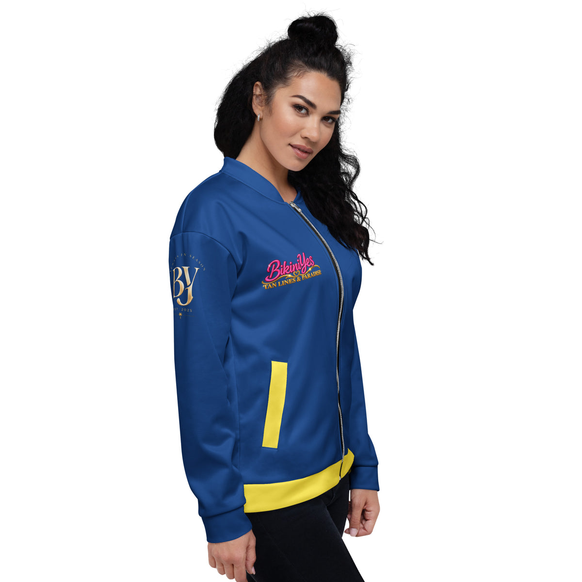 BY Tan Lines & Paradise — Women’s Blue & Yellow Bomber Jacket