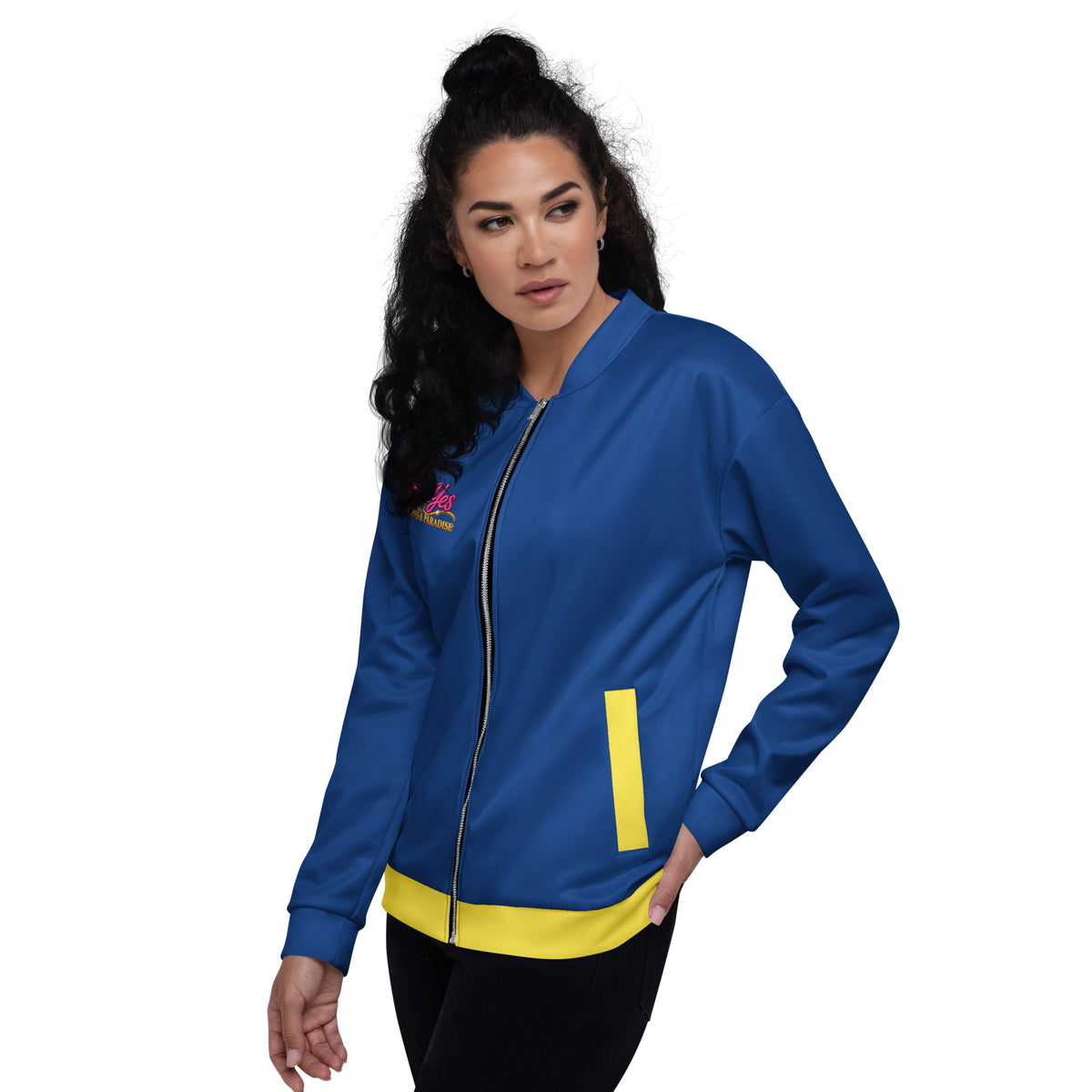 BY Tan Lines & Paradise — Women’s Blue & Yellow Bomber Jacket
