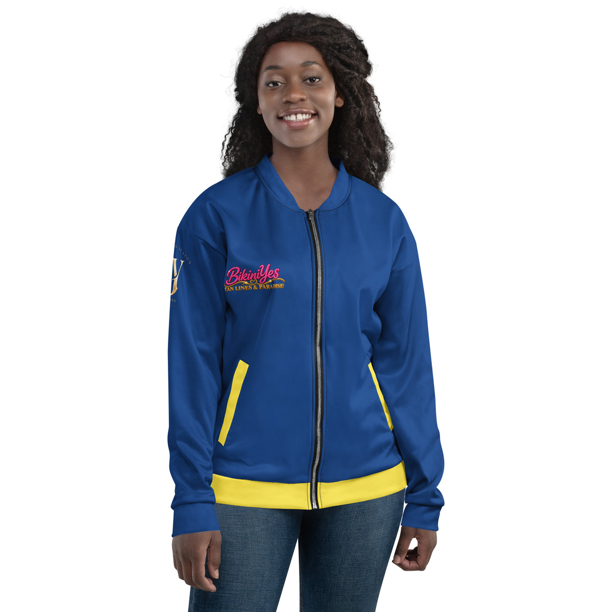 BY Tan Lines & Paradise — Women’s Blue & Yellow Bomber Jacket