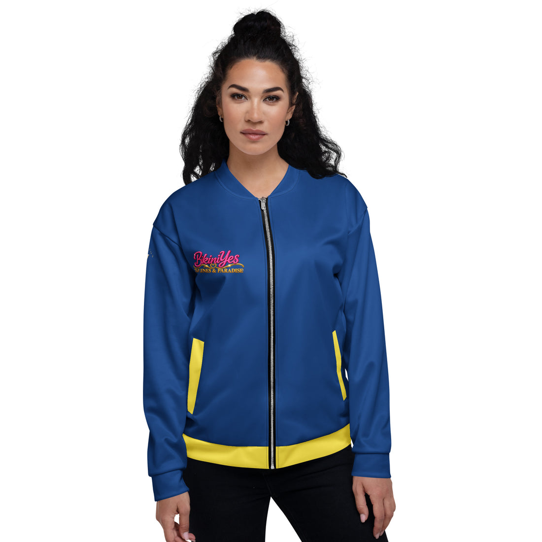BY Tan Lines & Paradise — Women’s Blue & Yellow Bomber Jacket S