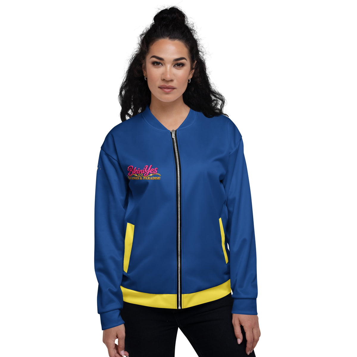 BY Tan Lines & Paradise — Women’s Blue & Yellow Bomber Jacket S