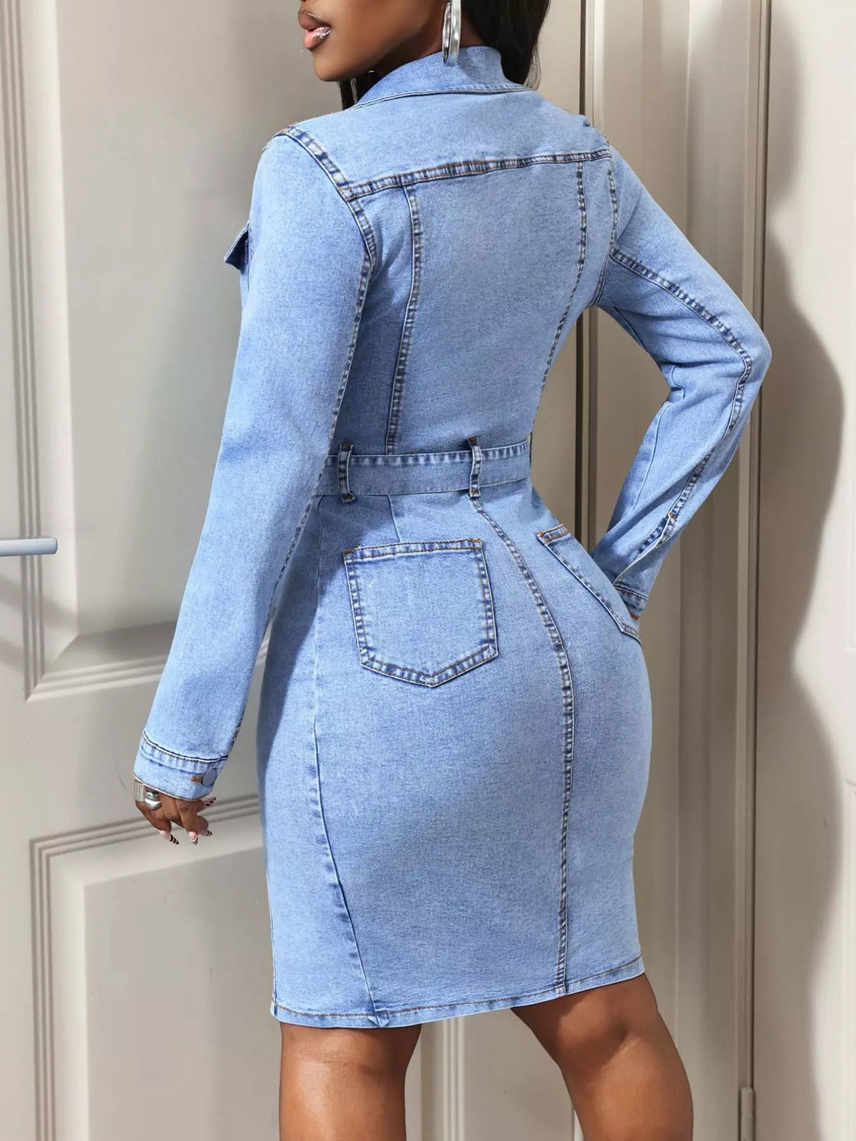 Button-Down Tie-Waist Denim Dress