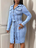 Button-Down Tie-Waist Denim Dress