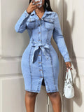 Button-Down Tie-Waist Denim Dress