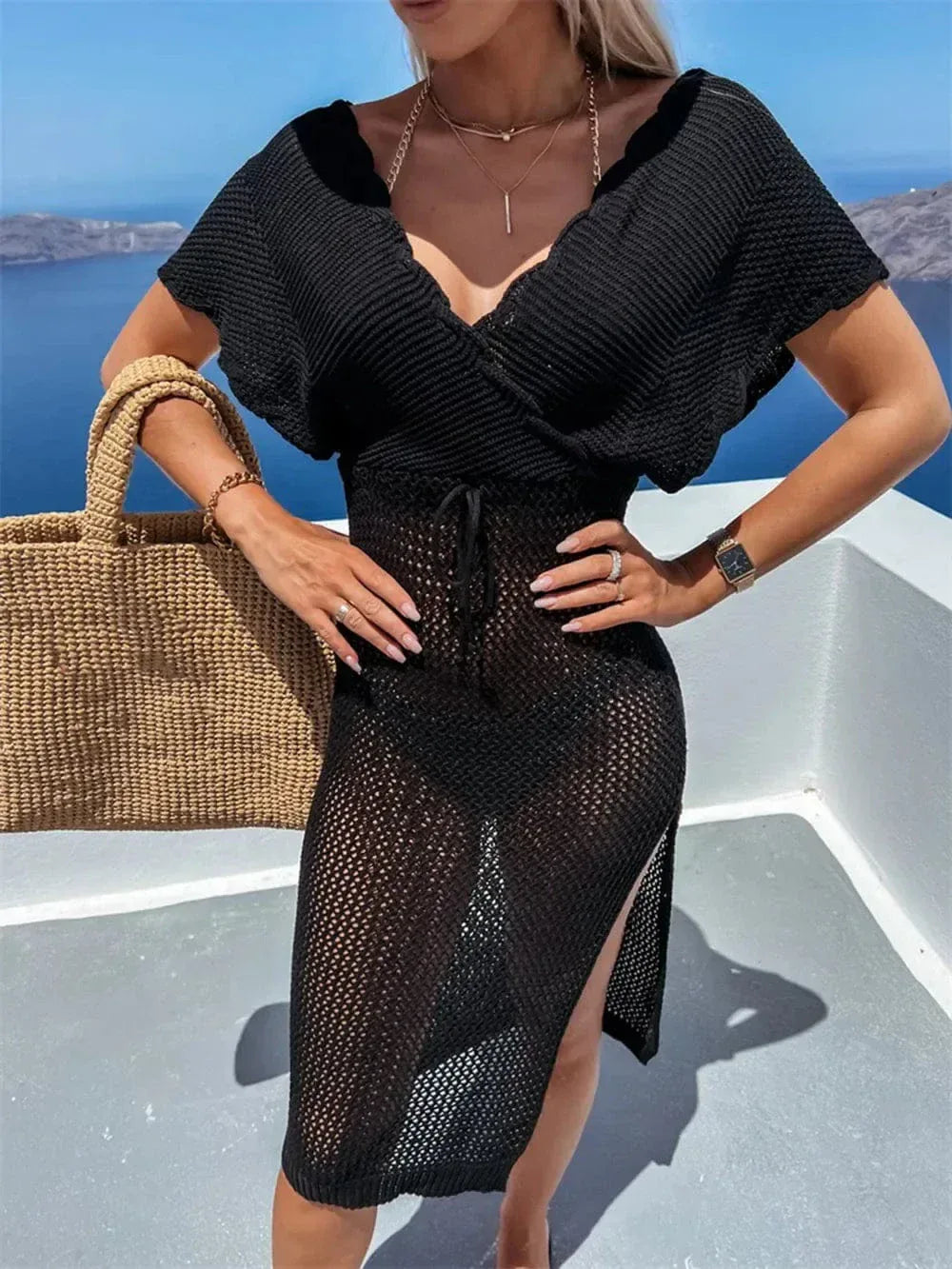 Women’s Cap Sleeve Beach Cover Ups Black / S