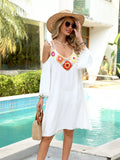 Crochet Cold-Shoulder Beach Cover-Up Dress White / One Size