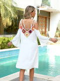 Crochet Cold-Shoulder Beach Cover-Up Dress White / One Size