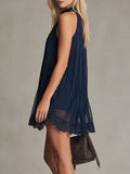 Cutout Pleated Lace-Trim Mini Dress