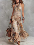 Floral Lace Halter Maxi Dress Apricot / S