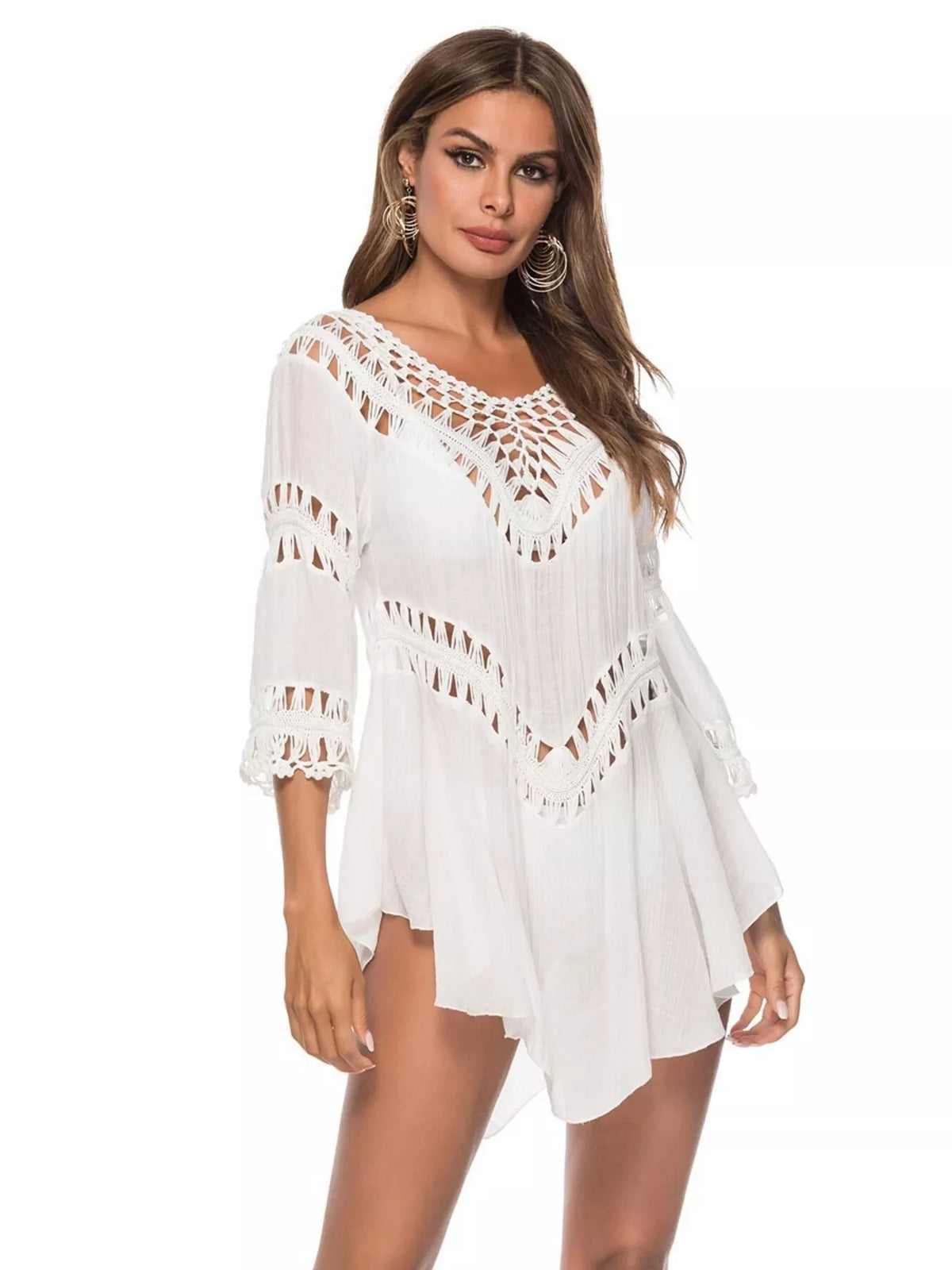 Flowy Crochet-Trim Beach Cover-Up Dress