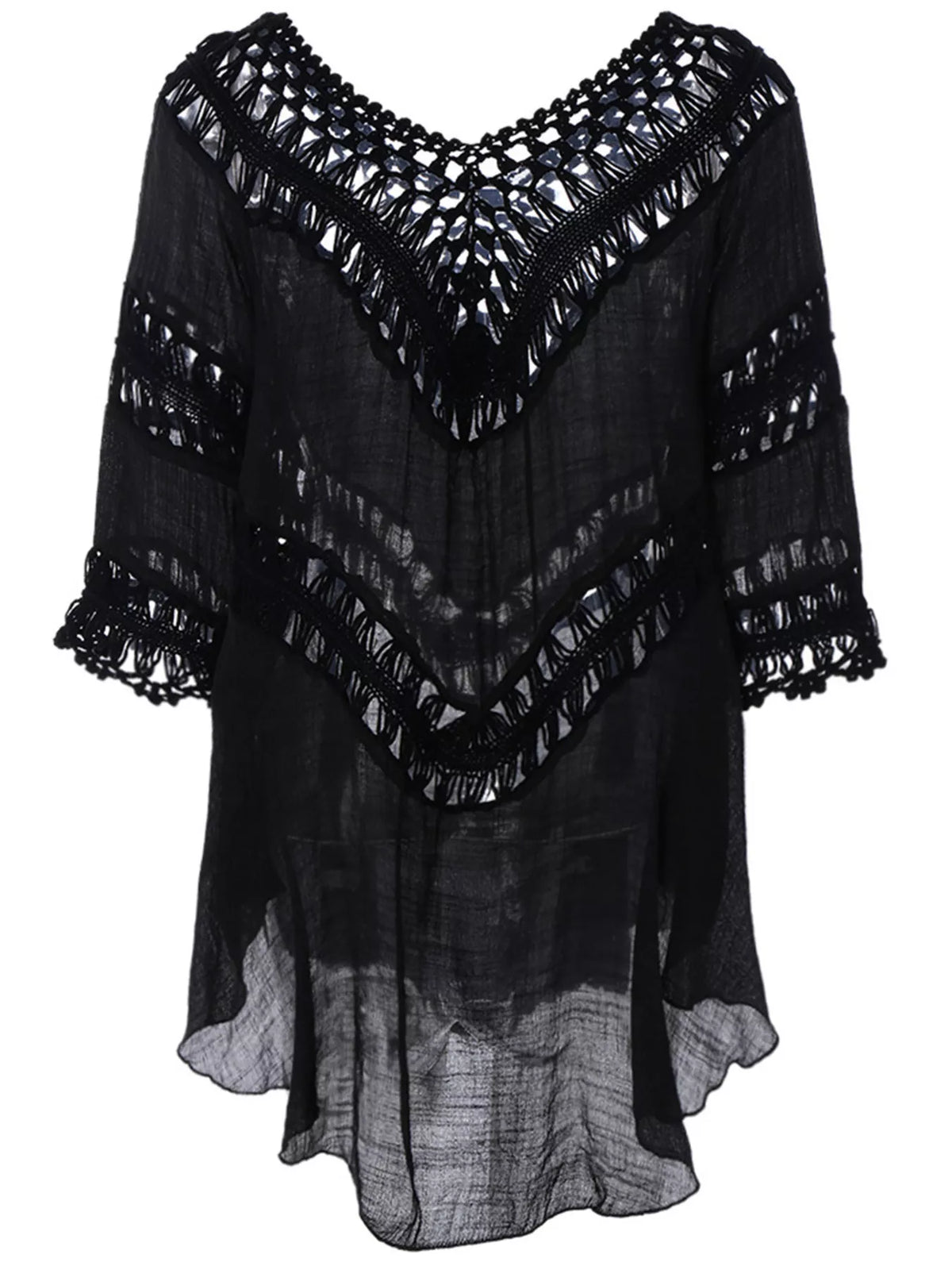 Flowy Crochet-Trim Beach Cover-Up Dress