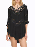 Flowy Crochet-Trim Beach Cover-Up Dress Black / One Size