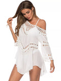 Flowy Crochet-Trim Beach Cover-Up Dress White / One Size