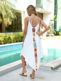 Flowy Crochet-Trim Beach Cover-Up Midi Dress White / One Size