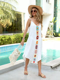 Flowy Crochet-Trim Beach Cover-Up Midi Dress White / One Size