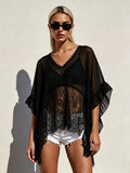 Lace-Trim Ruffled Sheer Beach Cover-Up