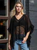 Lace-Trim Ruffled Sheer Beach Cover-Up