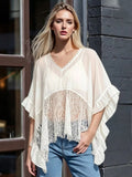 Lace-Trim Ruffled Sheer Beach Cover-Up