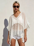 Lace-Trim Ruffled Sheer Beach Cover-Up