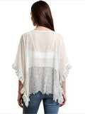 Lace-Trim Ruffled Sheer Beach Cover-Up