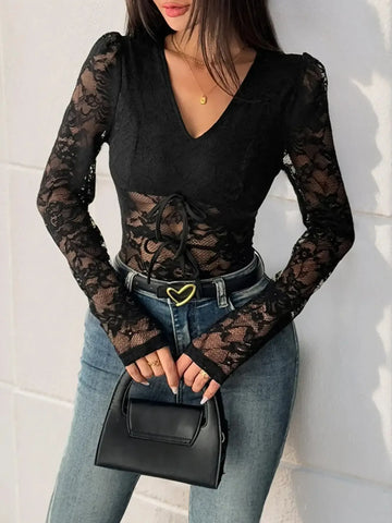 Women’s Lace V-Neck Bodysuit Black / S