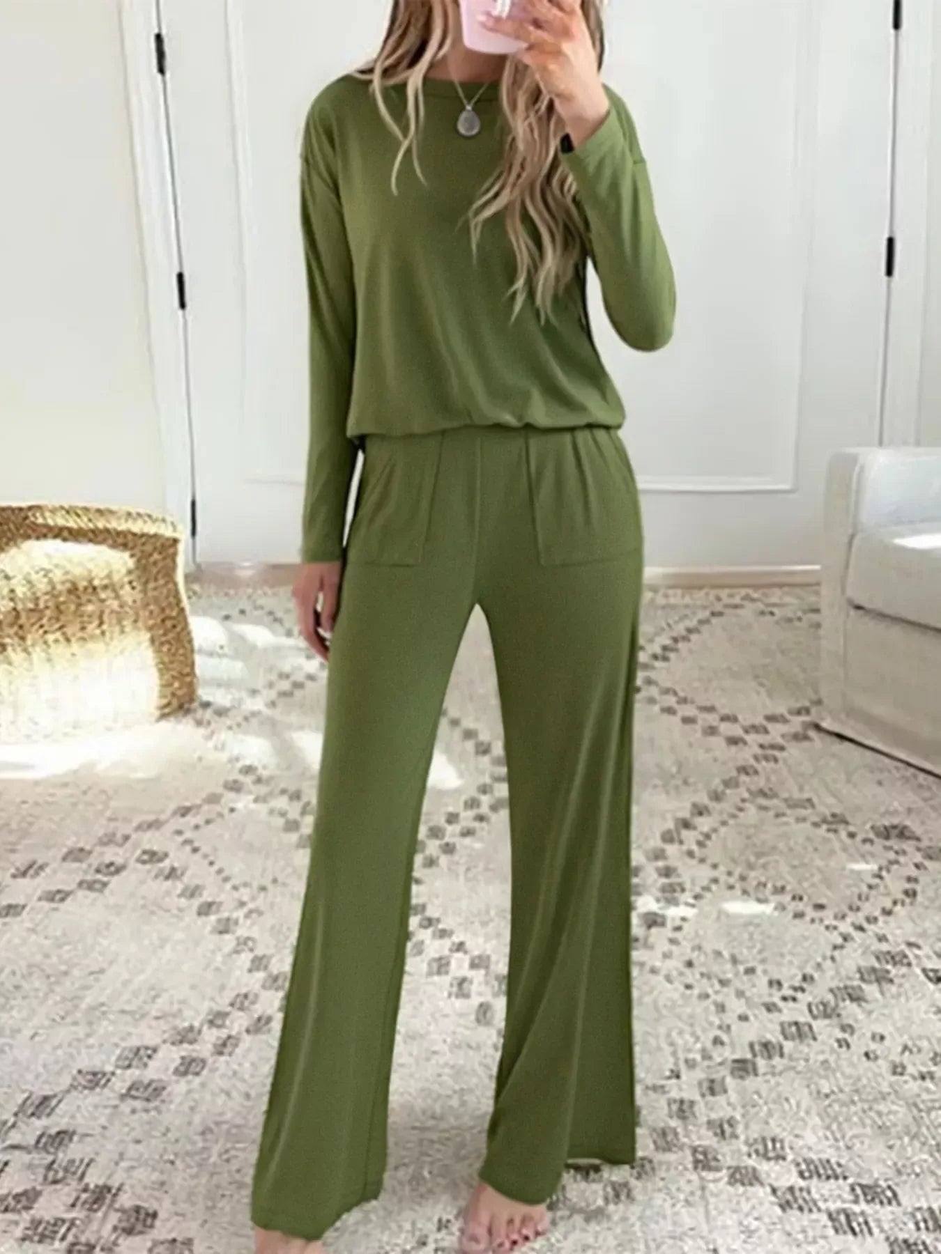 Women’s Long Sleeve Top and Wide Leg Pants Set