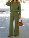Women’s Long Sleeve Top and Wide Leg Pants Set Moss / S