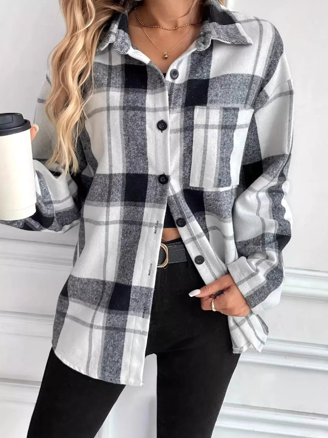 Women’s Oversized Plaid Shirt Grey / S