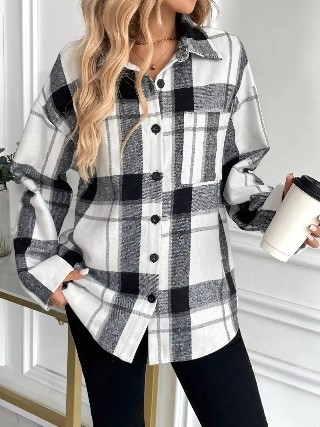 Women’s Oversized Plaid Shirt Grey / S