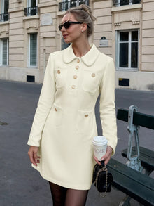 Peter Pan Collar Button-Front Tweed Mini Dress