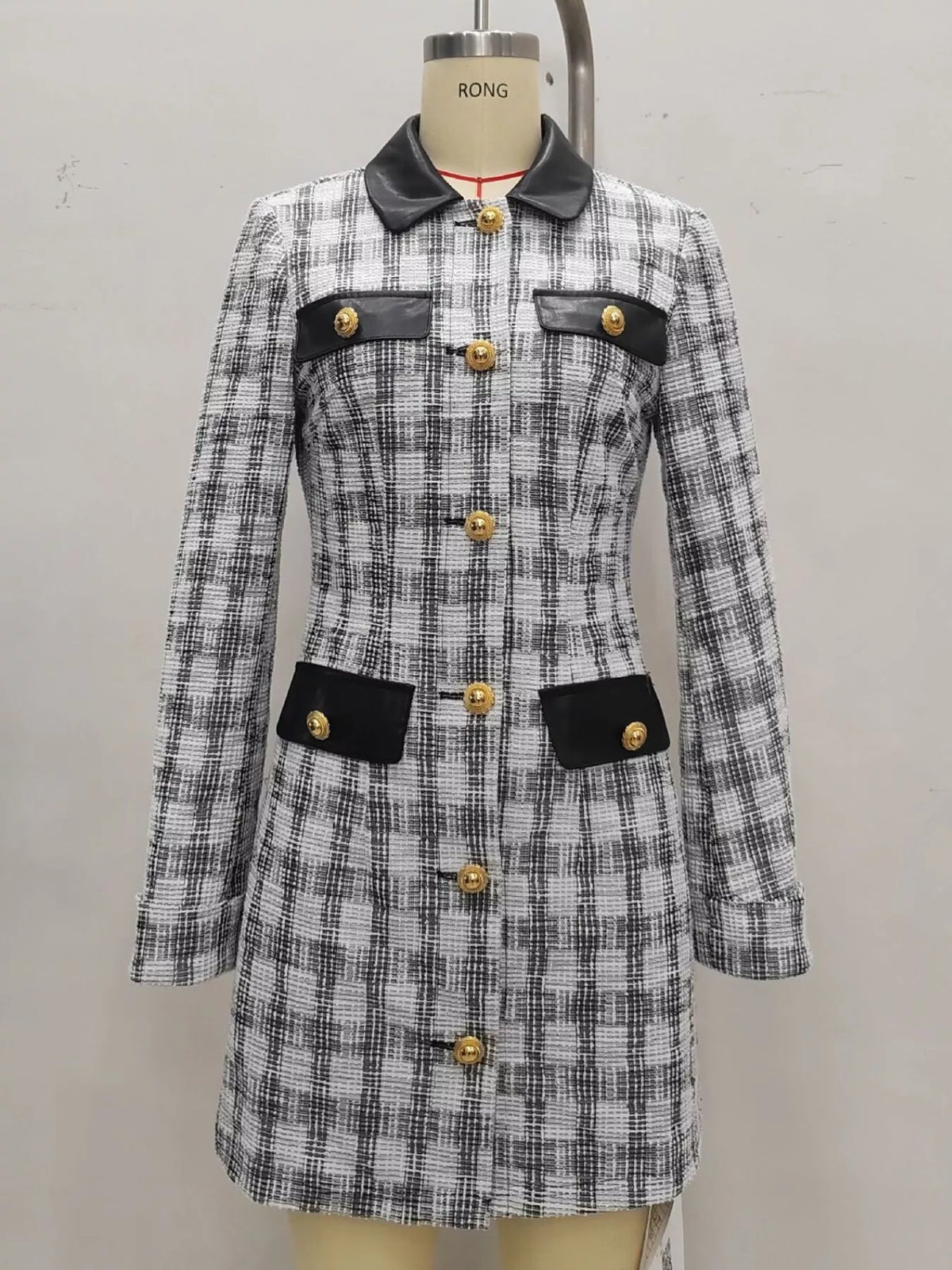 Plaid Tweed-Style Button-Front Mini Dress