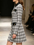 Plaid Tweed-Style Button-Front Mini Dress