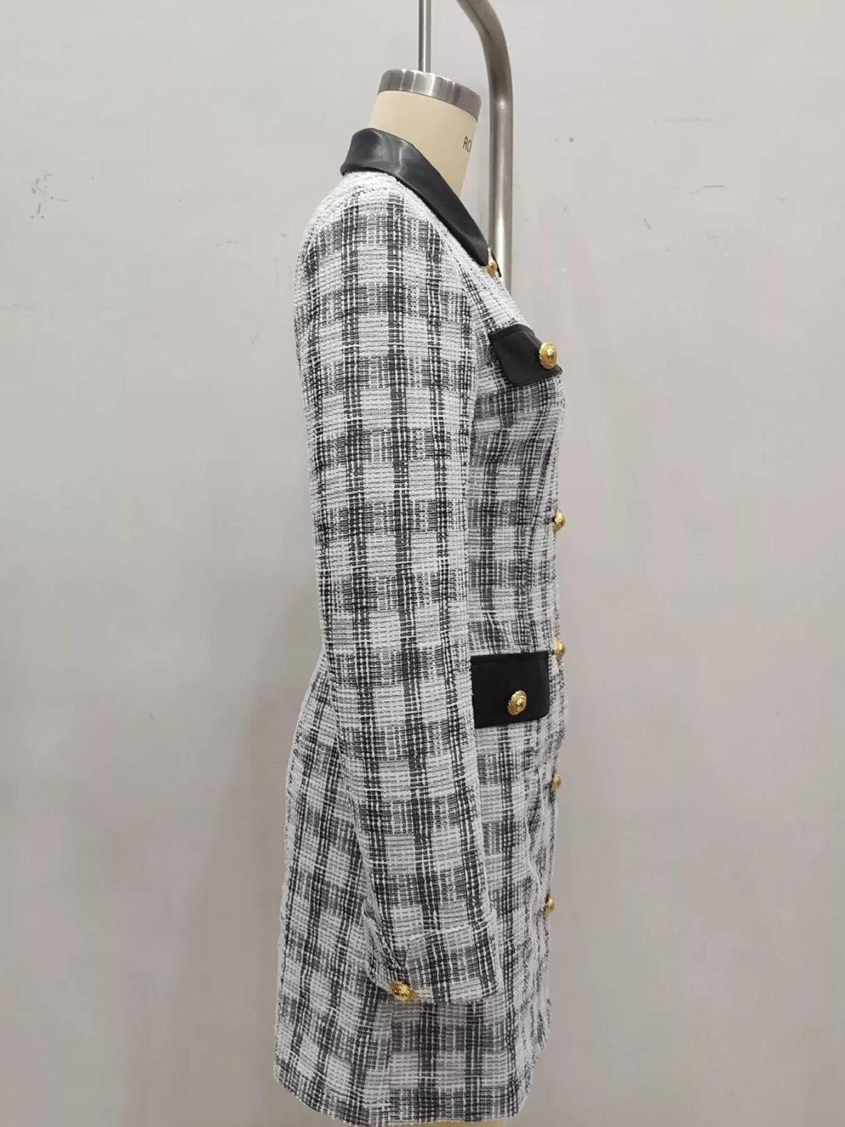 Plaid Tweed-Style Button-Front Mini Dress