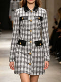 Plaid Tweed-Style Button-Front Mini Dress Black / S