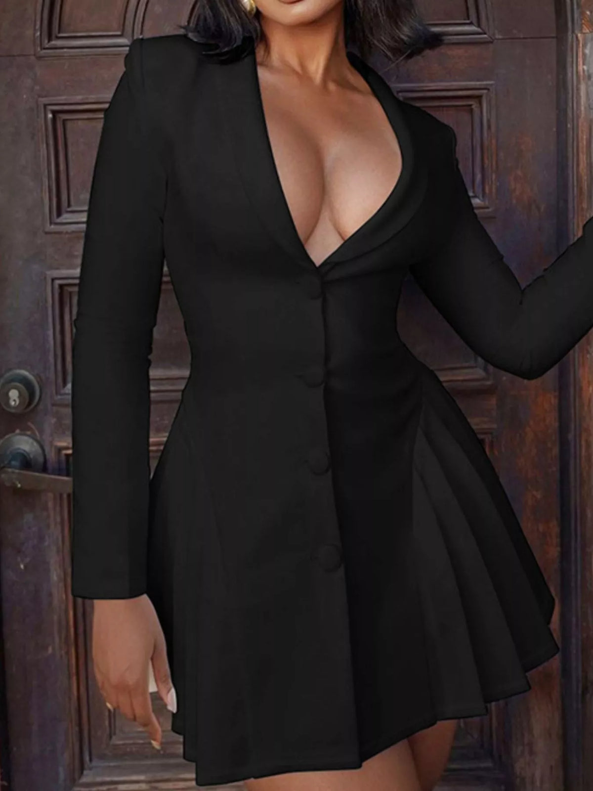 Pleated Button-Down Blazer Mini Dress