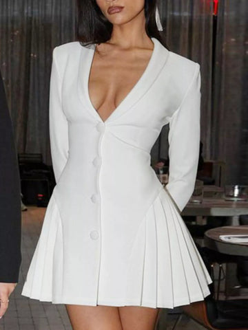 Pleated Button-Down Blazer Mini Dress White / S