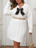 Plus-Size Cable-Knit Bow Sweater Dress