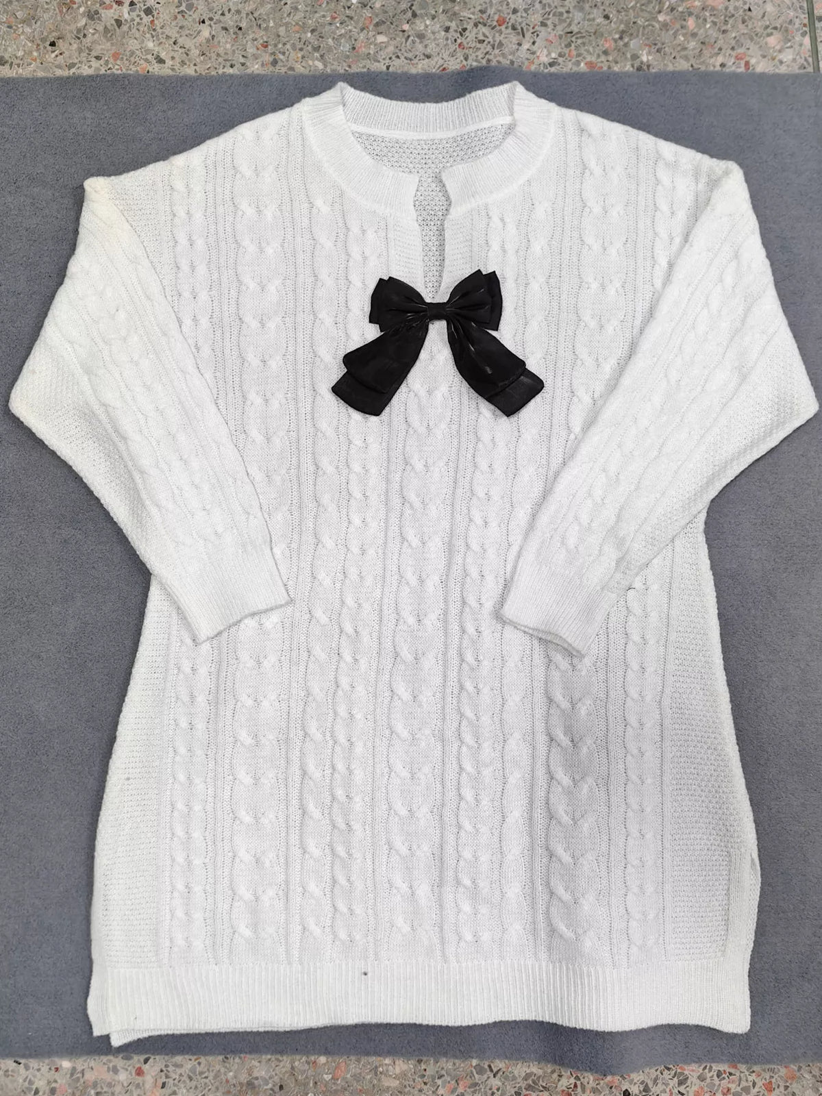 Plus-Size Cable-Knit Bow Sweater Dress