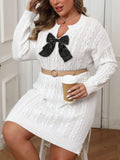 Plus-Size Cable-Knit Bow Sweater Dress