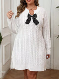 Plus-Size Cable-Knit Bow Sweater Dress White / L