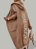 Plus Size Letter Back Hooded Cardigan Light Brown / S