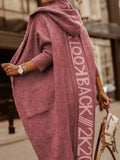 Plus Size Letter Back Hooded Cardigan Rust Red / S