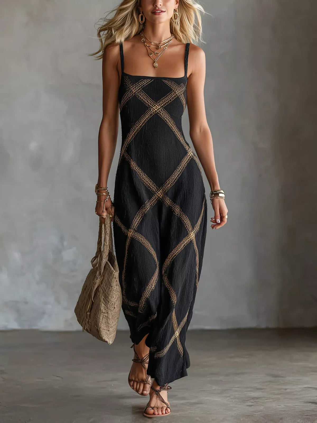 Plus Size Square Neck Maxi Dress Black / S
