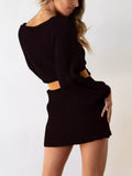 Plus Size V-Neck Lantern Sleeve Sweater Dress