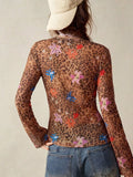 Printed Flare Sleeve Button-Down Top