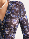 Printed Flare Sleeve Button-Down Top