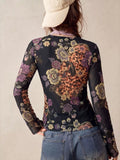 Printed Flare Sleeve Button-Down Top