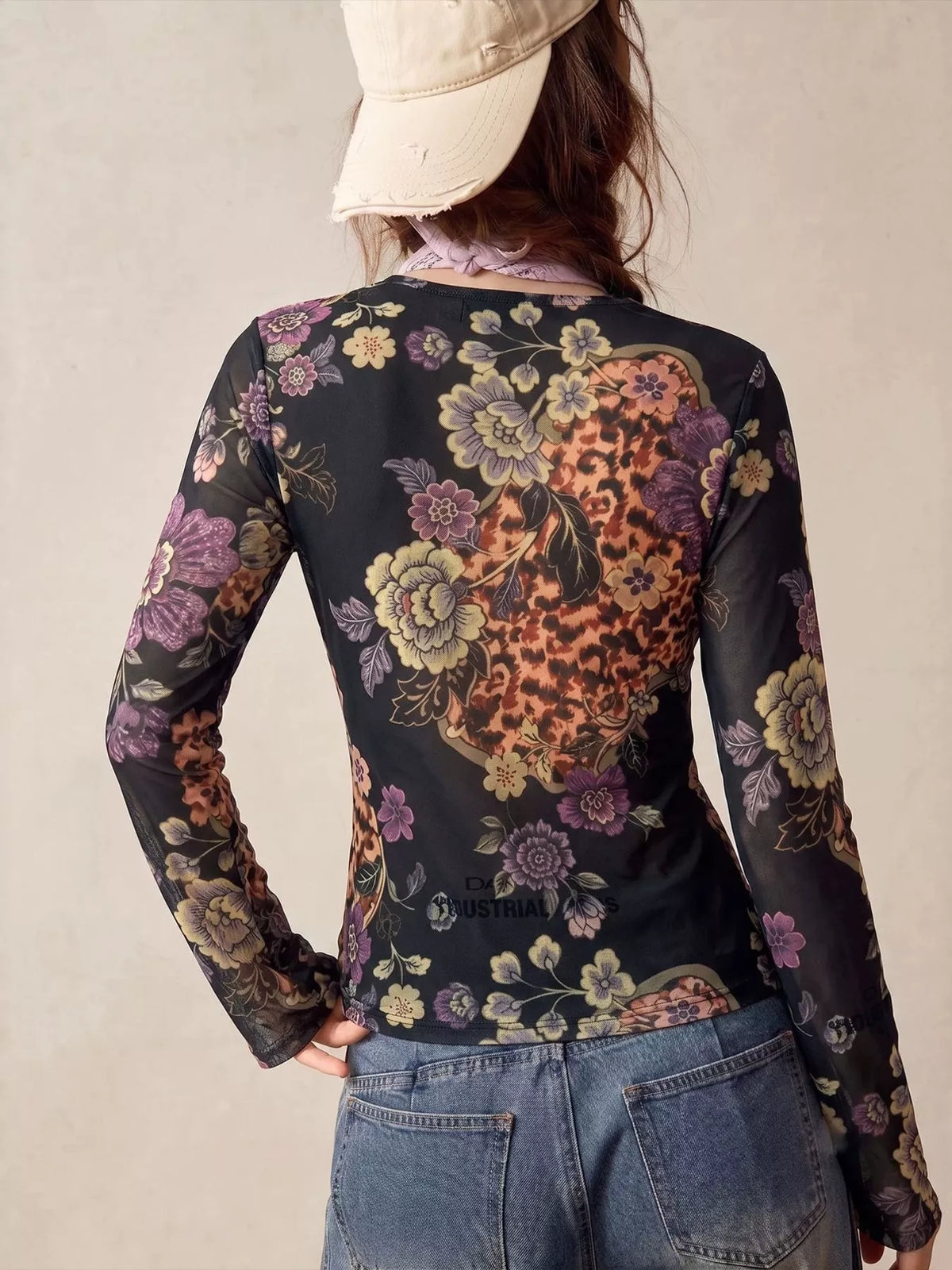 Printed Flare Sleeve Button-Down Top