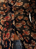 Printed Flare Sleeve Button-Down Top