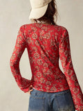 Printed Flare Sleeve Button-Down Top